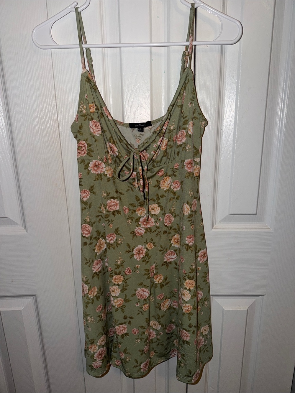 Ambiance Olive Green Floral Tie-Front Mini Dress